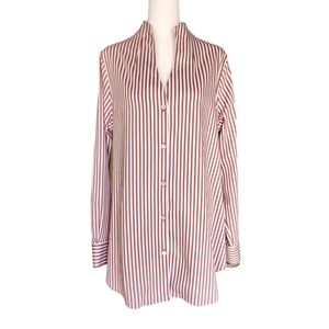 Foxcroft Striped White and Rust Orange Button Up Blouse 14 Large